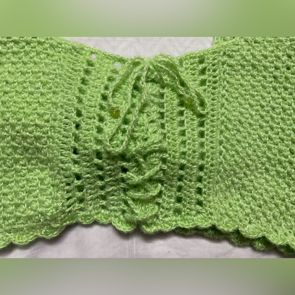 Crocheted Woolen Crop Top (Choli Type) For Woman - Size 38, Apple Green - Picture 8 of 10